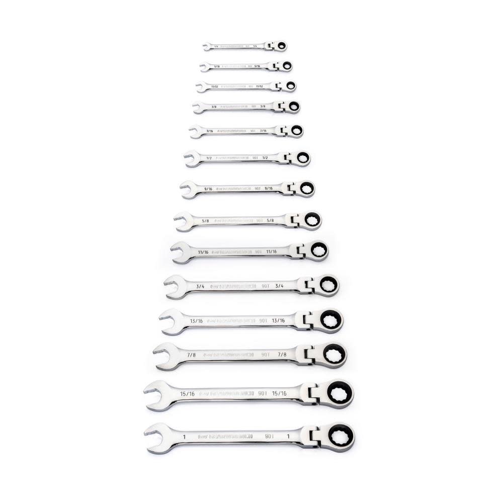 GEARWRENCH 14 Pc 90T 12 Point Flex Head Ratcheting Combination SAE Wrench Set - Ascmtools