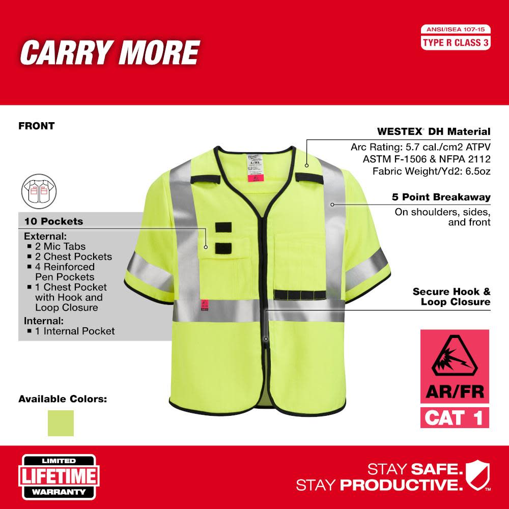 Milwaukee Safety Vest AR/FR Cat. 2 Class 3 High Visibility - Ascmtools