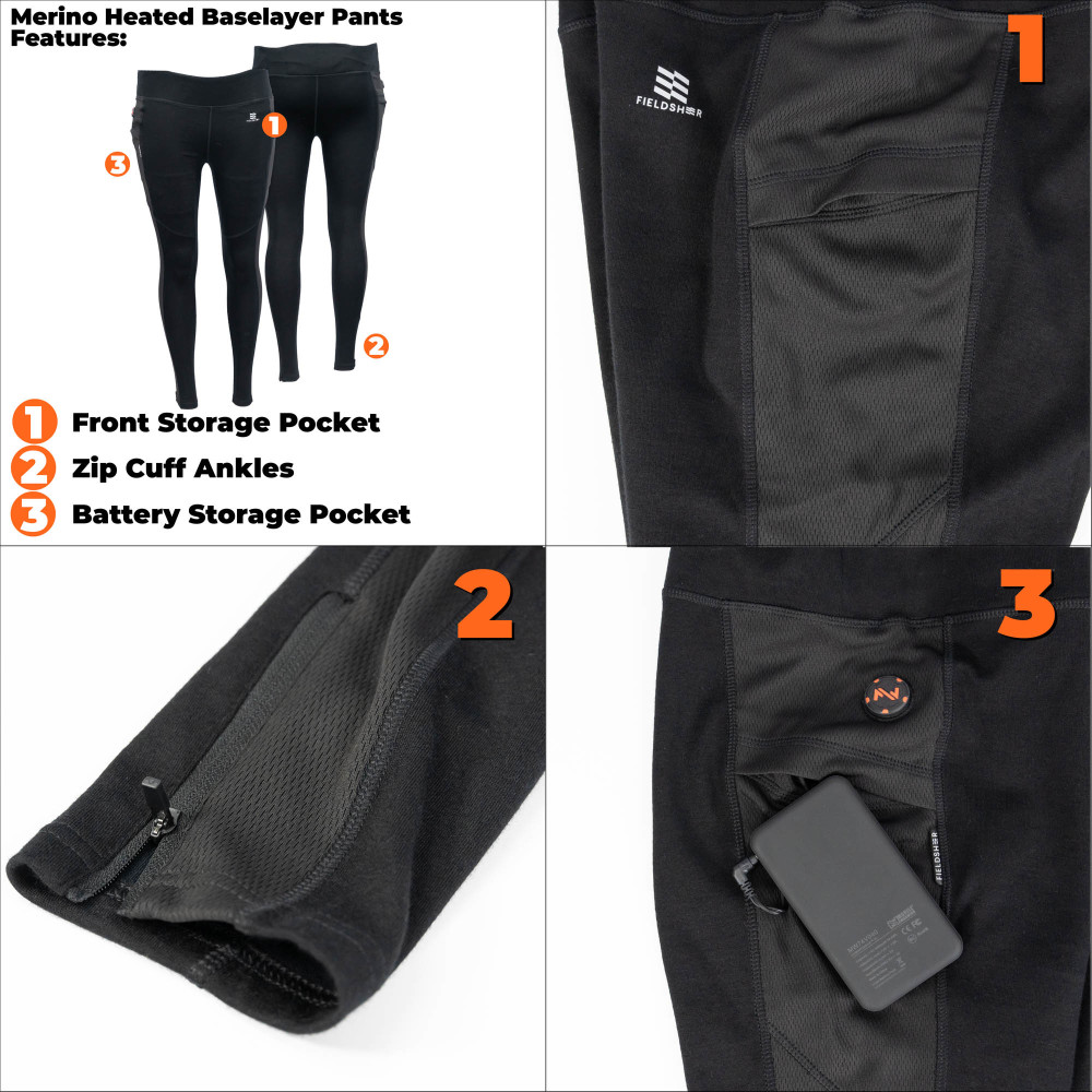 Mobile Warming Merino Heated Baselayer Pant Womens 7.4V Black Extra Small - Ascmtools