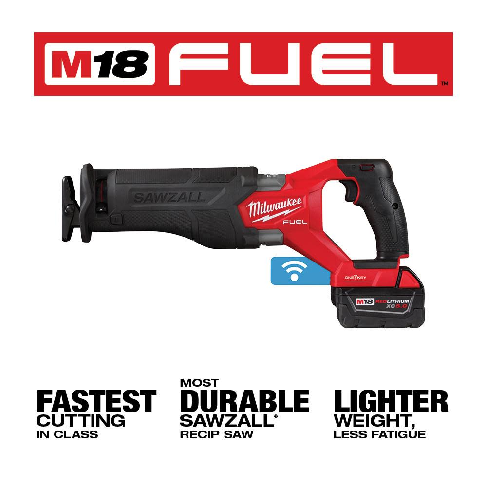 Milwaukee M18 FUEL SAWZALL Reciprocating Saw with ONE-KEY – 2 Battery XC5.0 Kit - Ascmtools