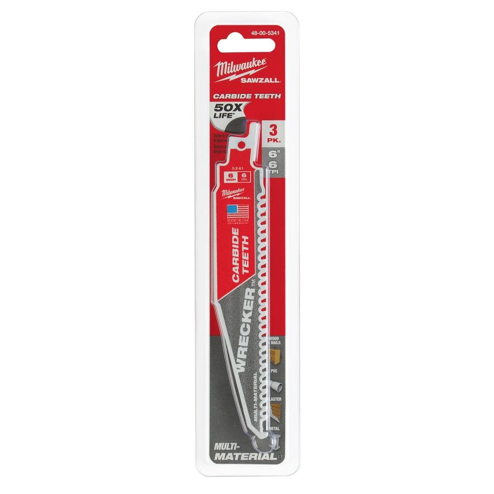 Milwaukee 6″ 6 TPI THE WRECKER with Carbide Teeth SAWZALL Blade 3PK - Ascmtools