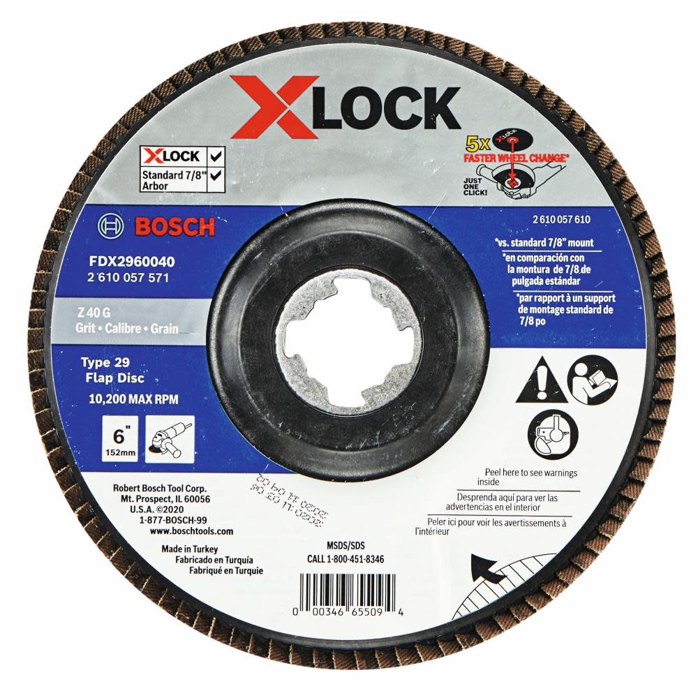 Bosch X LOCK Arbor Type 29 40 Grit Flap Disc 6″ - Ascmtools