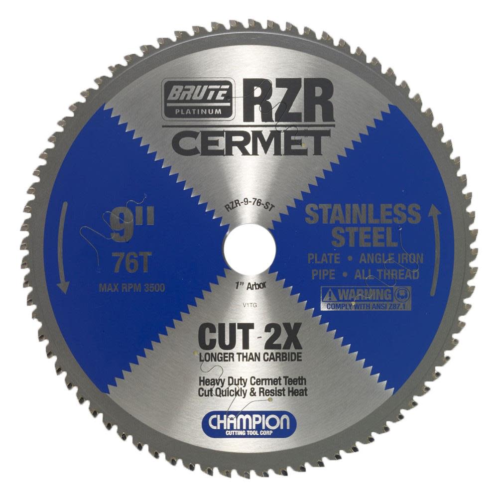 Champion Cutting Tool Cermet Tipped Circular Saw Blade 9 In. (Stainless Steel Cutting) - Ascmtools