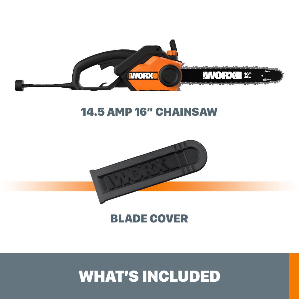 Worx 16 in. 15 amp Chainsaw Tool-free Tensioning and Chain Brake - Ascmtools