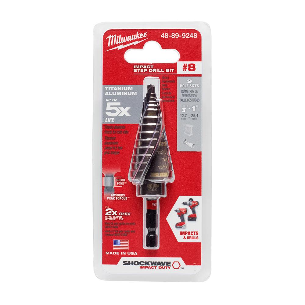 Milwaukee SHOCKWAVE Impact Duty Step Bit #8 1/8 – 1 in. - Ascmtools