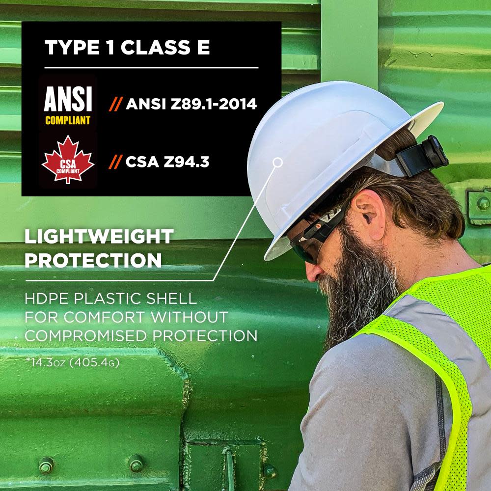 Ergodyne Skullerz 8969 White Lightweight Full Brim Hard Hat Class E - Ascmtools