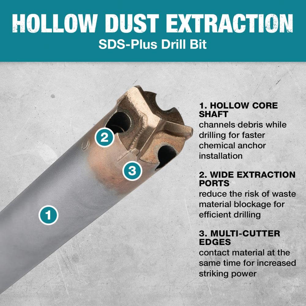 Makita 9/16″ x 16″ SDS Plus Hollow Dust Extraction Drill Bit - Ascmtools