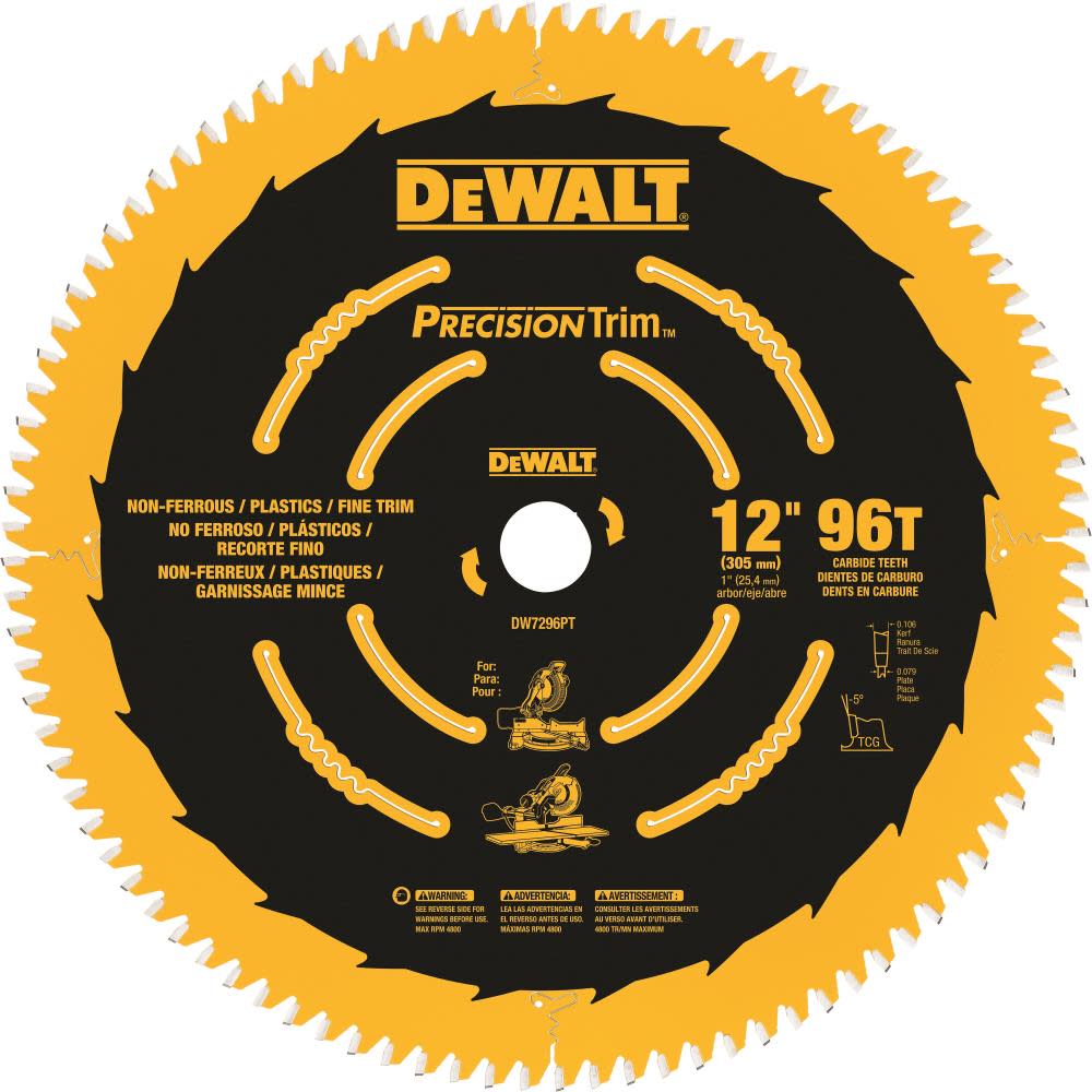 DEWALT 12-in 96T Precision Trim Blade - Ascmtools