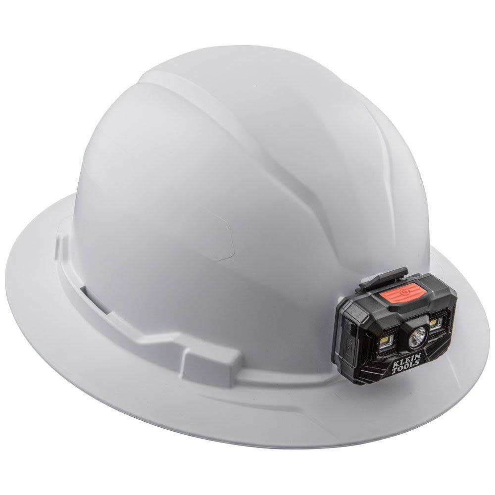 Klein Tools Hard Hat Non-vented Full Brim with Rechargeable Headlamp White - Ascmtools
