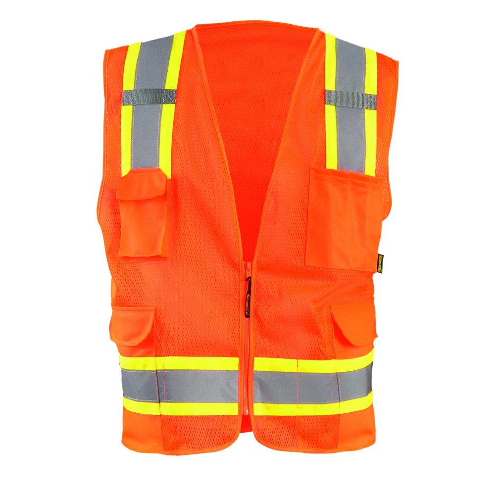 Occunomix Surveyor Safety Vest Orange High Visibility Two-Tone Mesh 3X - Ascmtools