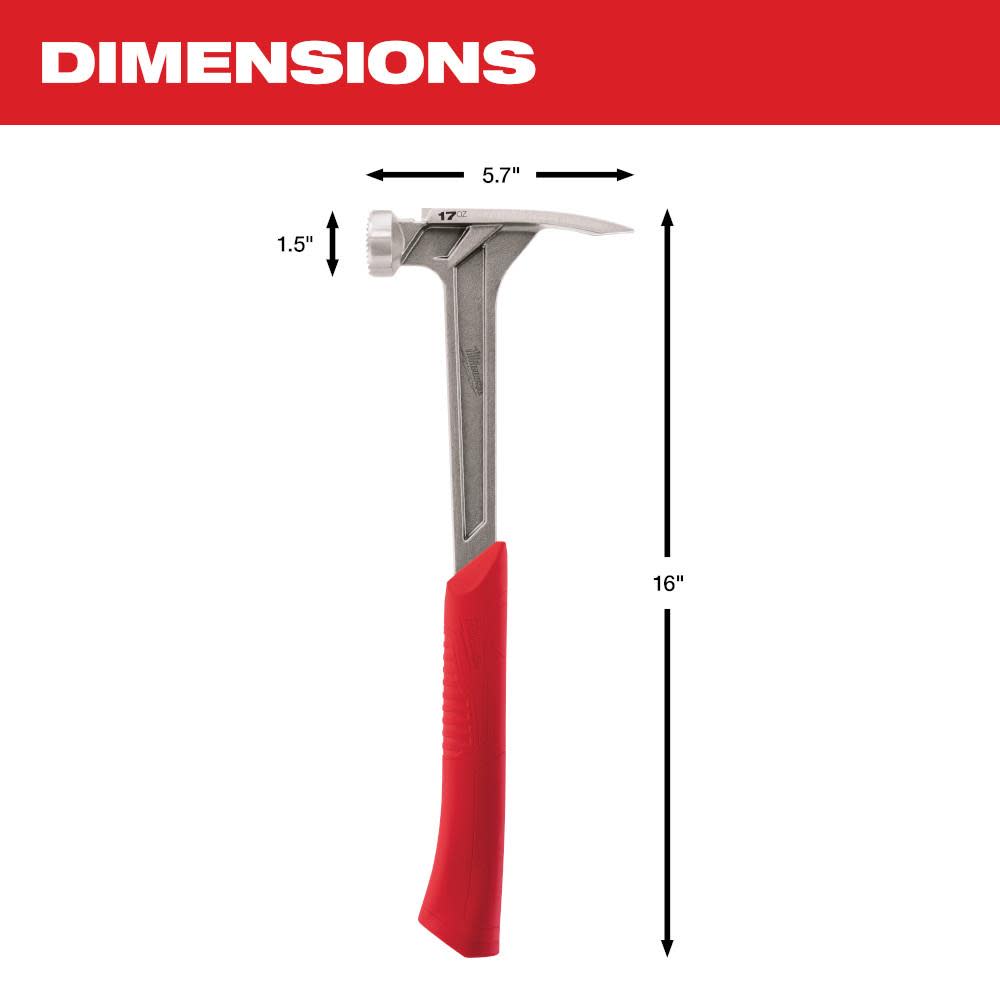 Milwaukee 17 oz Milled Face Framing Hammer - Ascmtools