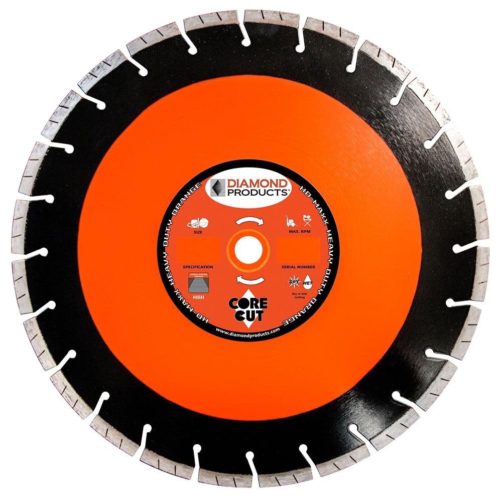 Diamond Products 18 In. x .125 In. x 1 In. HD Maxx Heavy Duty Orange High Speed Blade - Ascmtools