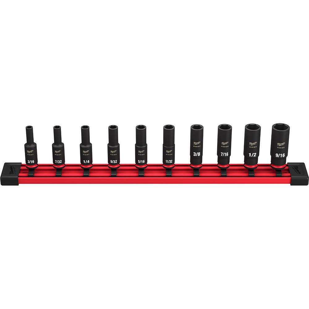 Milwaukee 10PC SHOCKWAVE Impact Duty Socket SAE Deep 6 Point Set - Ascmtools