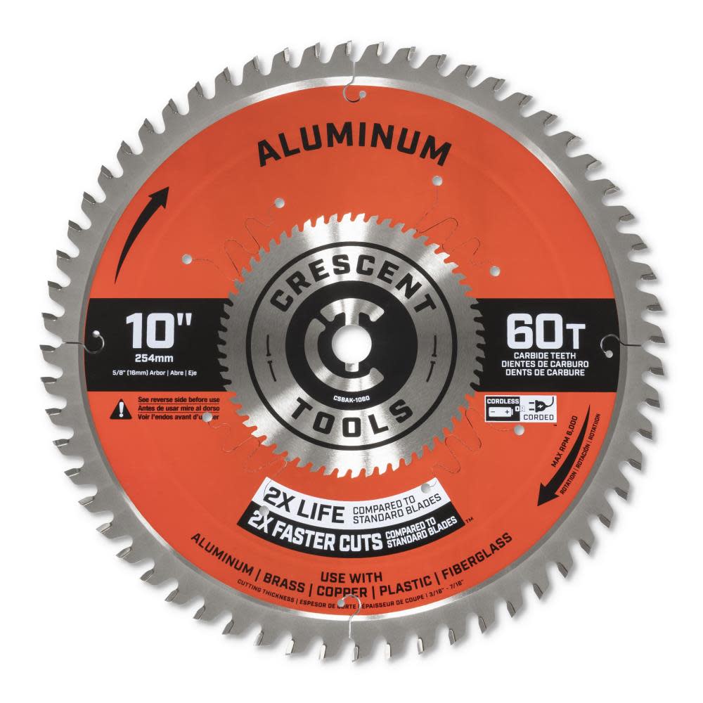 Crescent APEX Circular Saw Blade 10″ x 60 Tooth Thick Aluminum - Ascmtools