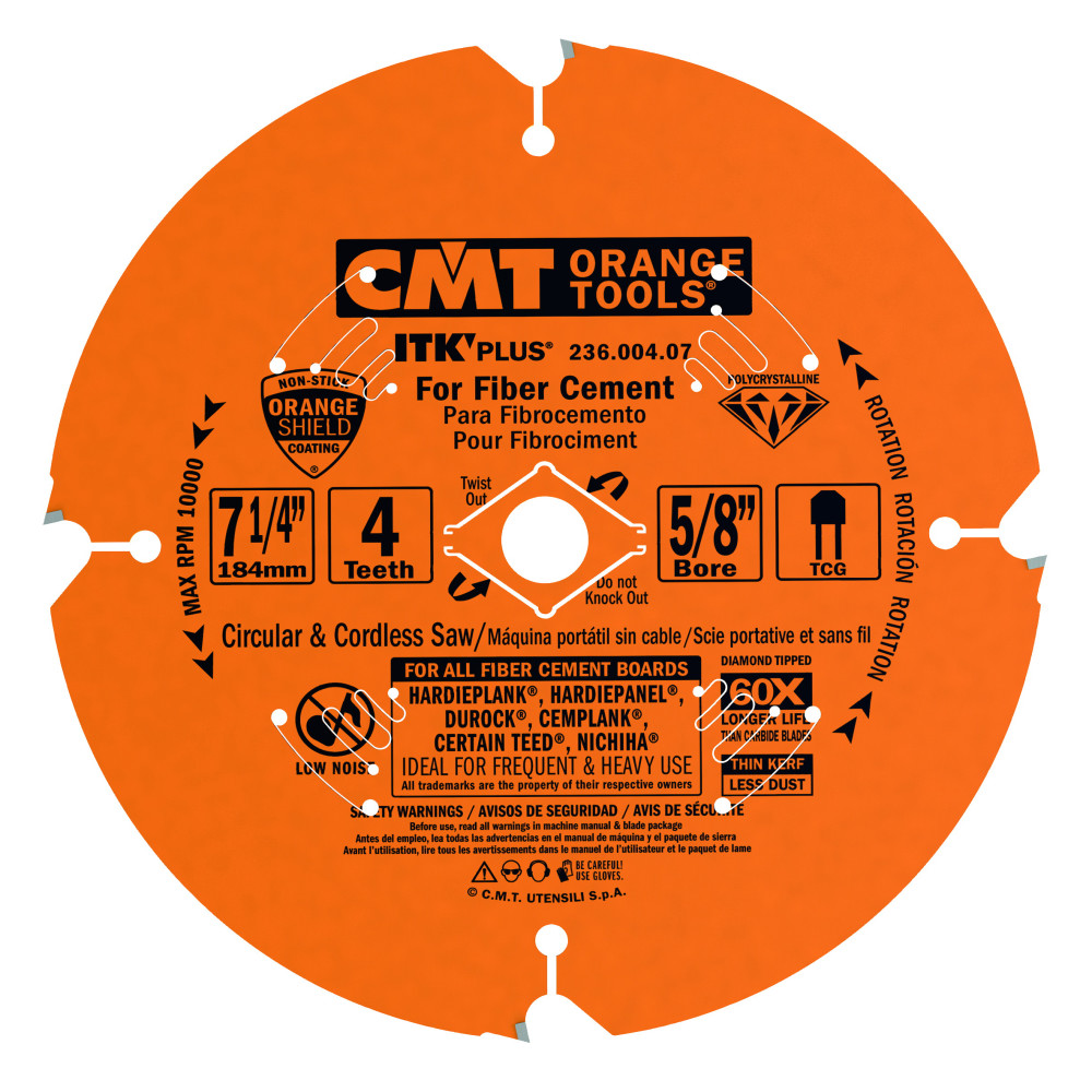CMT 7-1/4 In x 4 x 5/8 In Diamond Saw Blades for Fiber Cement Products - Ascmtools