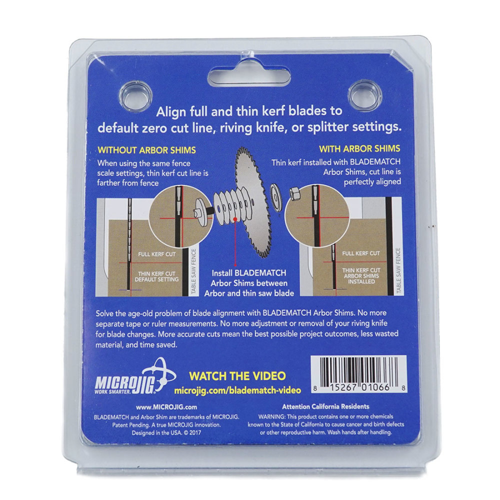 Microjig Blade Match Arbor Shims 6pk - Ascmtools