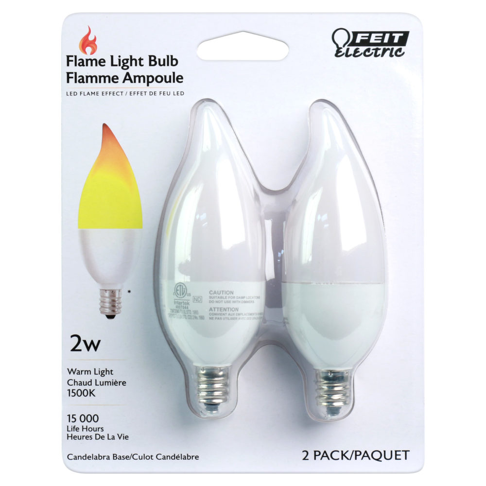Feit Electric 2W E12 LED Flame Tip Effect Bulb 2pk - Ascmtools