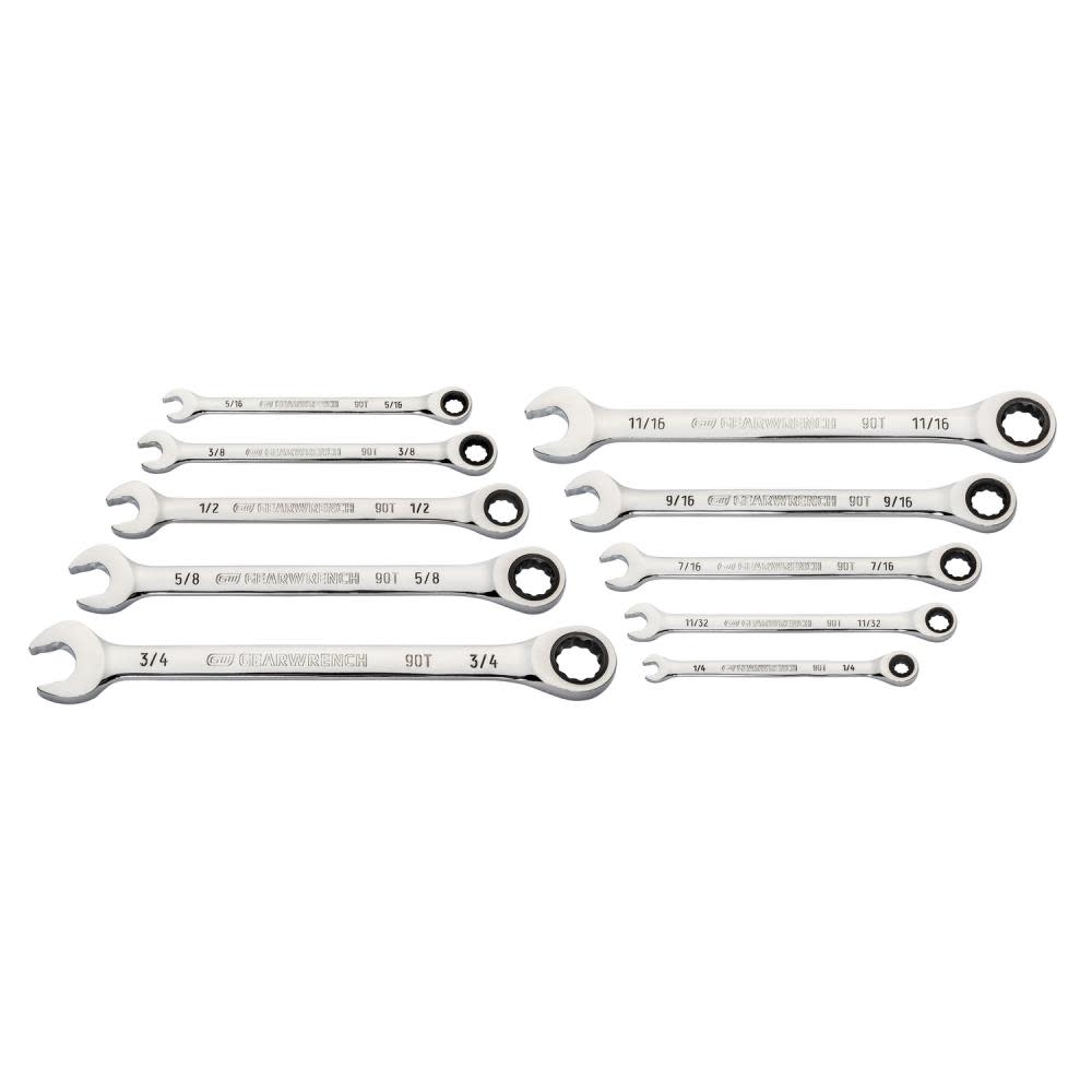 GEARWRENCH 10 Pc. 90T 12 Point SAE Combination Ratcheting Wrench Set - Ascmtools