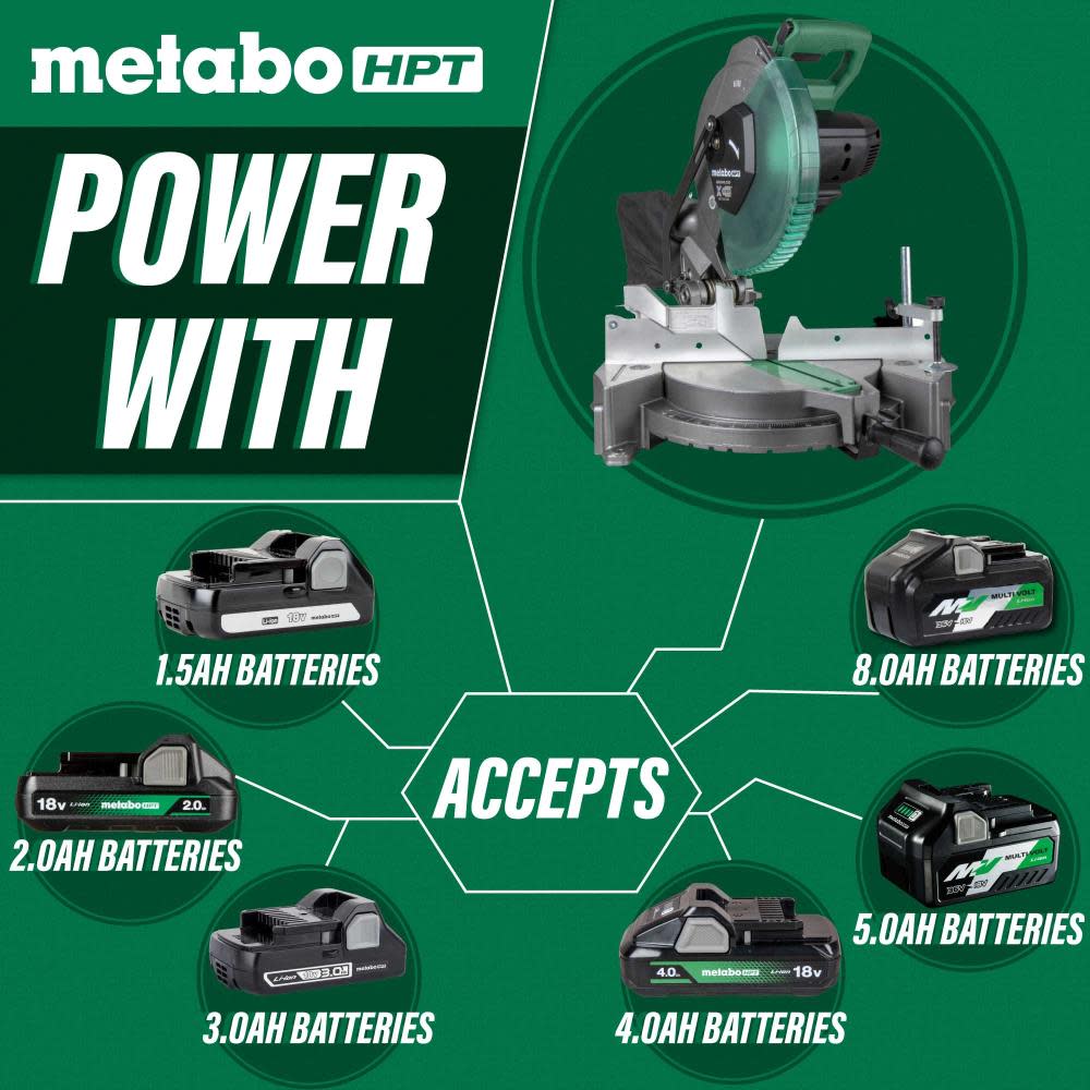 Metabo HPT 18V MultiVolt Cordless 10 Inch Single Bevel Miter Saw - Ascmtools