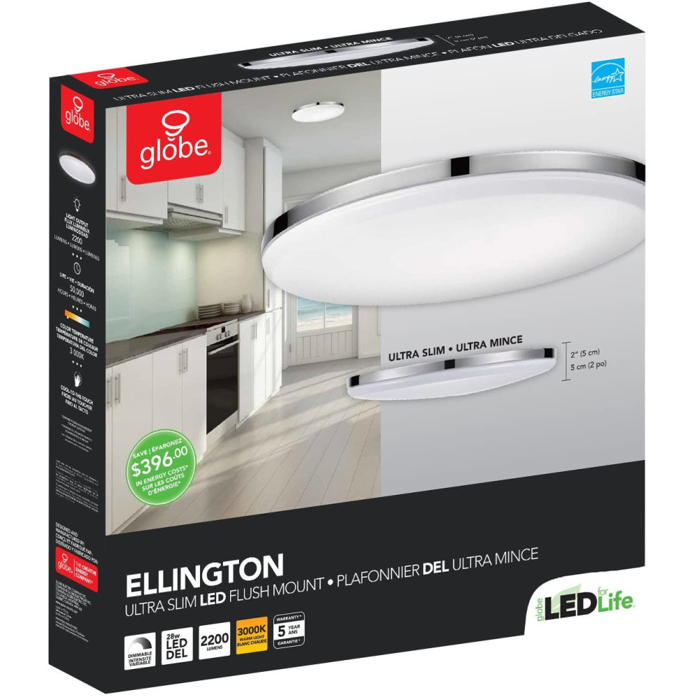Globe Electric Ellington Integrated LED Ceiling Light Chrome 28W - Ascmtools