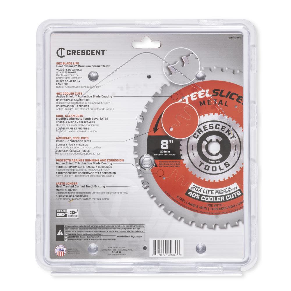 Crescent Steel Slicer Thick Metal Circular Saw Blade 8″ x 42T - Ascmtools