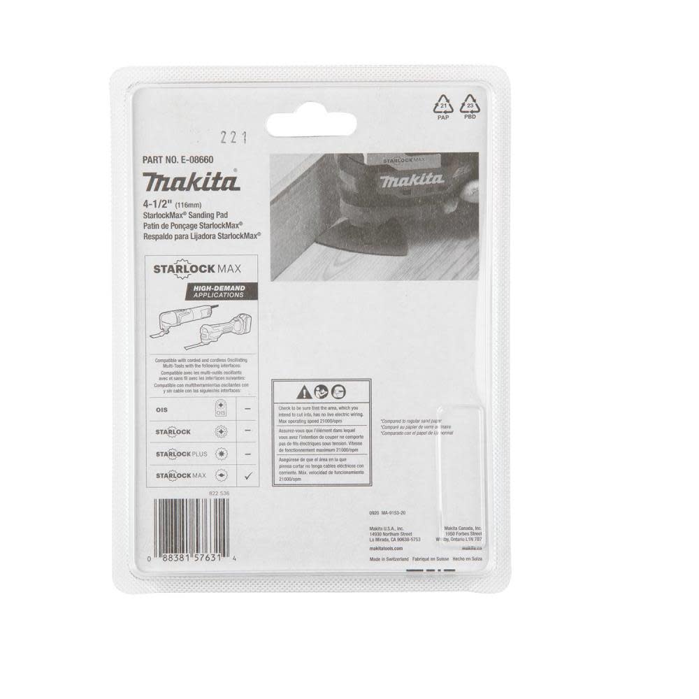 Makita StarlockMax Oscillating Multi Tool 4 1/2″ Tungsten Carbide 100 Grit Delta Triangle Sanding Pad - Ascmtools
