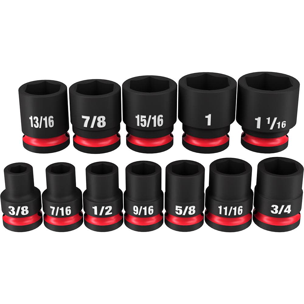 Milwaukee 1/2″ Drive SAE Standard 6 Point Impact Socket 12pc - Ascmtools