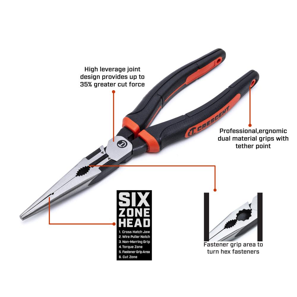 Crescent 8″ Z2 Long Nose Dual Material Pliers - Ascmtools
