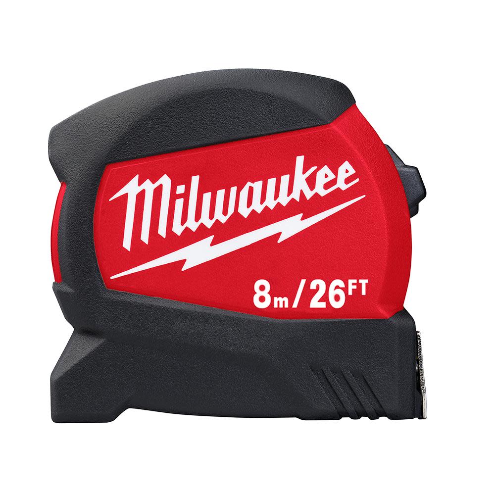Milwaukee 8M/26Ft Compact Wide Blade Tape Measure - Ascmtools