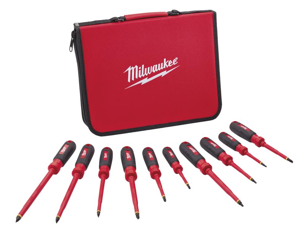 Milwaukee 10 pc. 1000V Insulated Screwdriver Set with EVA Foam Case - Ascmtools