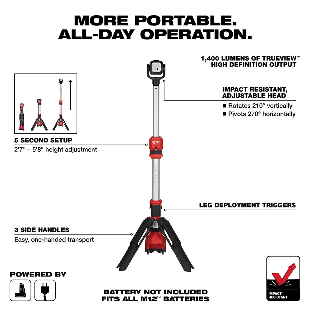 Milwaukee M12 ROCKET Dual Power Tower Light - Ascmtools