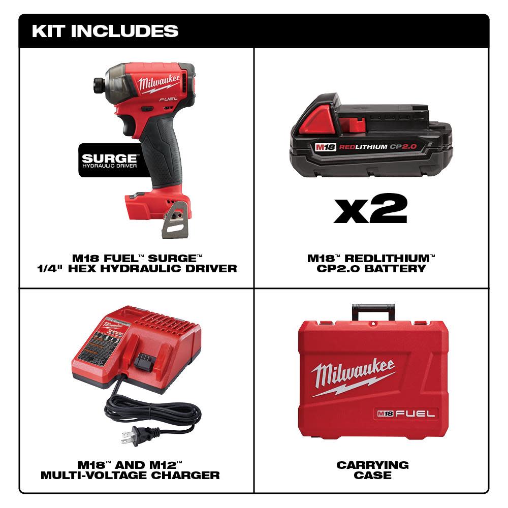 Milwaukee M18 FUEL SURGE 1/4 in. Hex Hydraulic Driver Kit - Ascmtools
