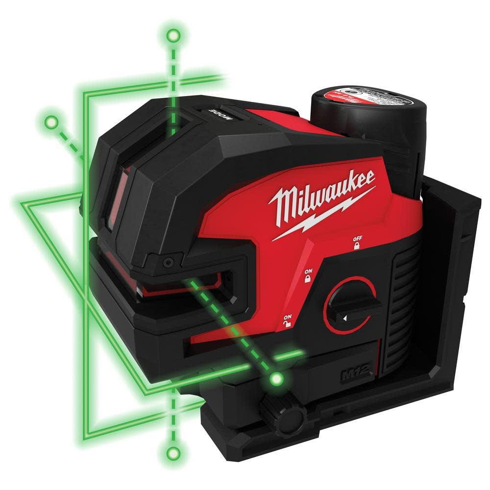 Milwaukee M12 Green Cross Line & 4 Points Laser Kit - Ascmtools