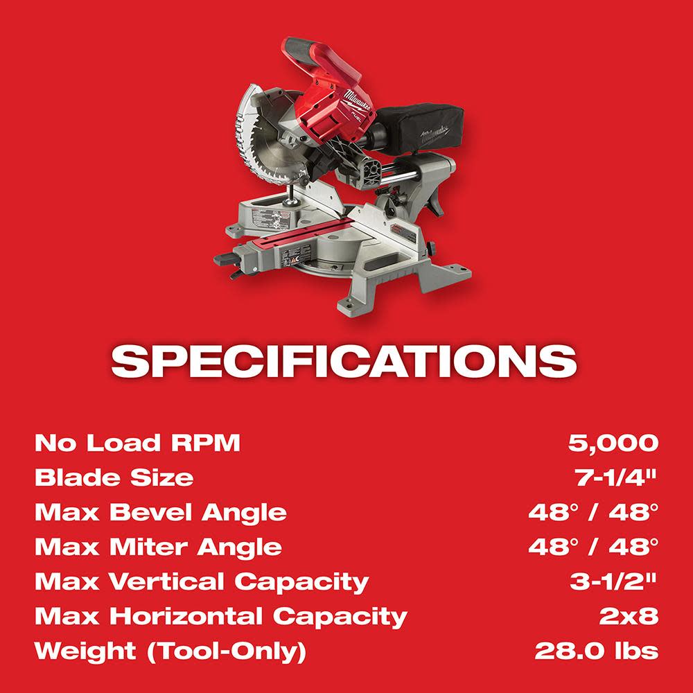 Milwaukee M18 FUEL 7-1/4 in. Dual Bevel Sliding Compound Miter Saw Kit - Ascmtools