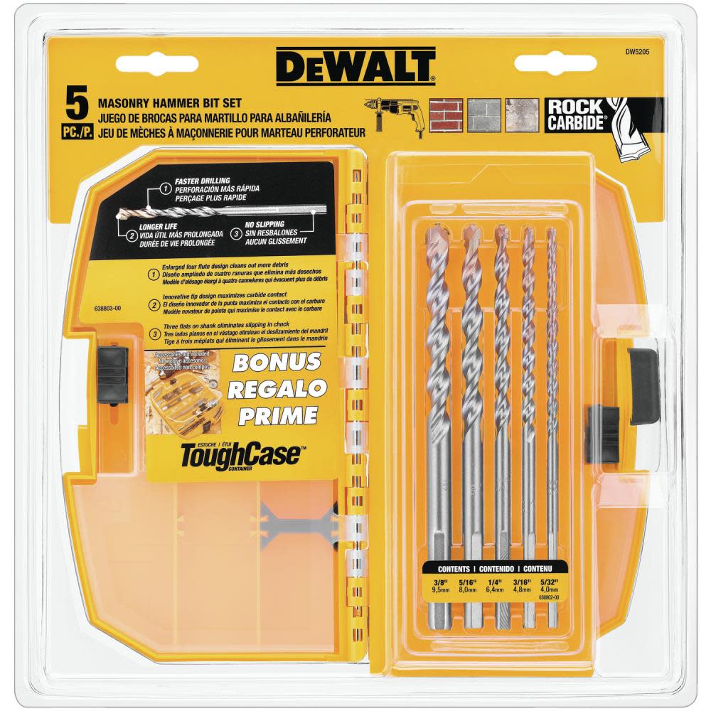 DEWALT 5 Piece Premium Percussion Masonry Drill Bit Set - Ascmtools