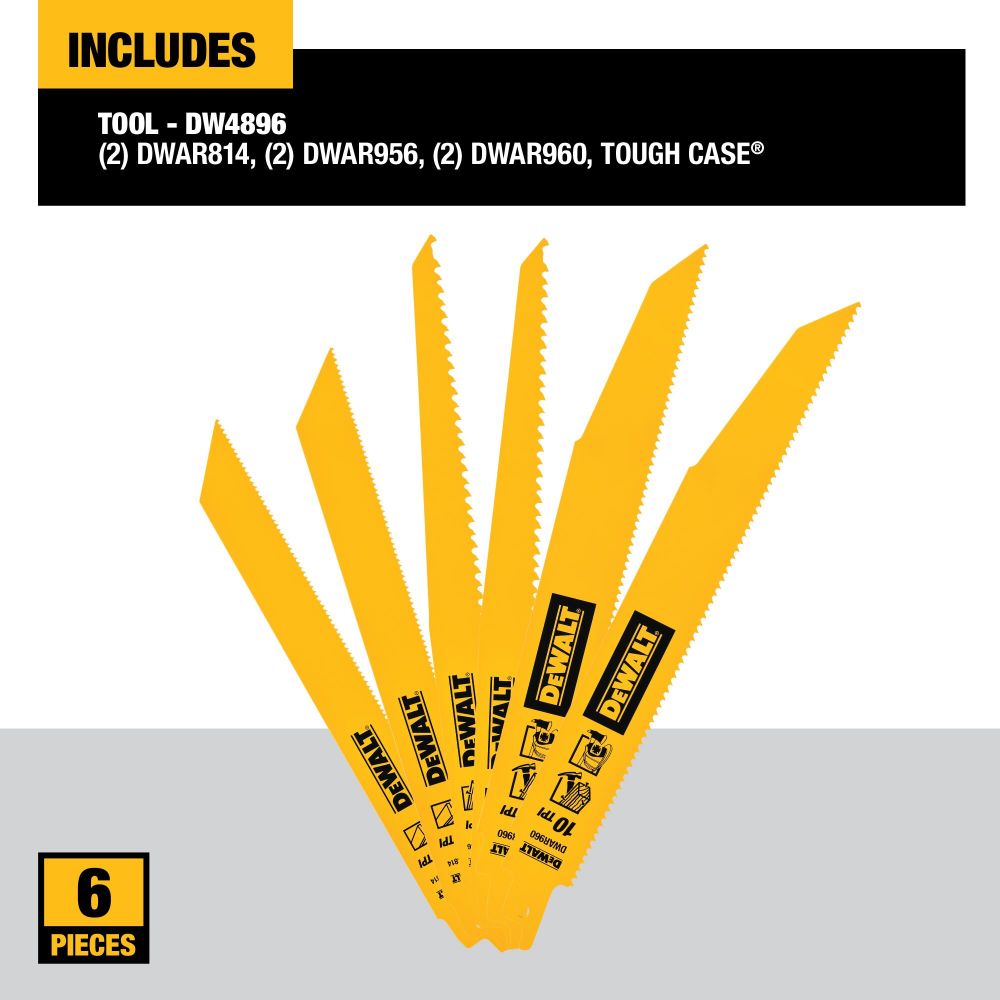 DEWALT Reciprocating Saw Blades Bi-Metal Tough Case Set 15pc - Ascmtools