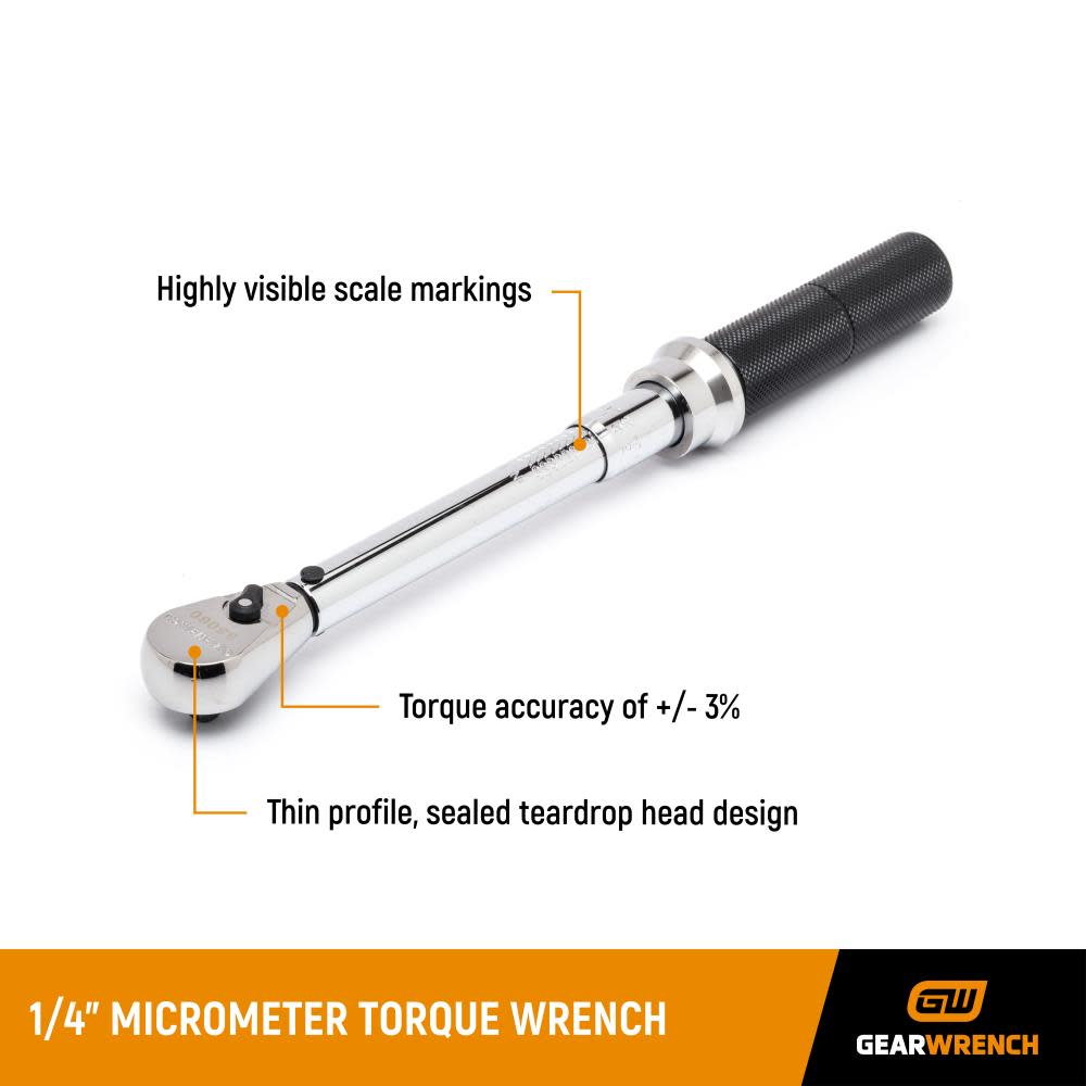 GEARWRENCH 1/4″ Drive Micrometer Torque Wrench 30-200 in/Lbs - Ascmtools