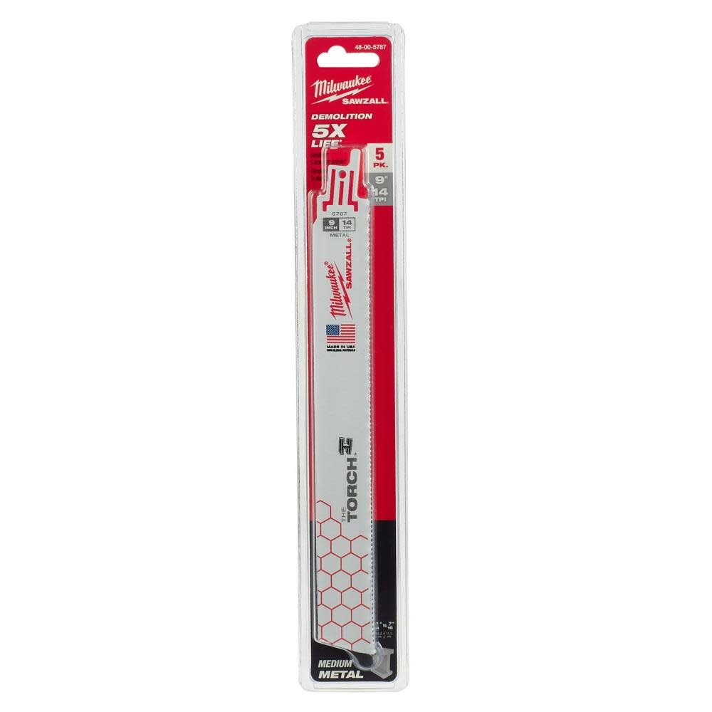 Milwaukee 9 in. 14 TPI THE TORCH SAWZALL Blade 5PK - Ascmtools