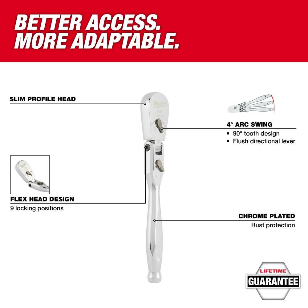 Milwaukee 3/8″ Drive 9″ Flex Head Ratchet - Ascmtools