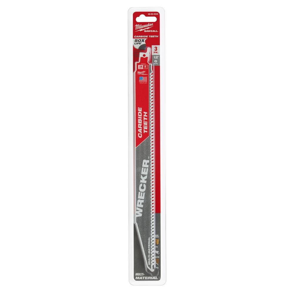 Milwaukee 12″ 6 TPI THE WRECKER with Carbide Teeth SAWZALL Blade 3PK - Ascmtools