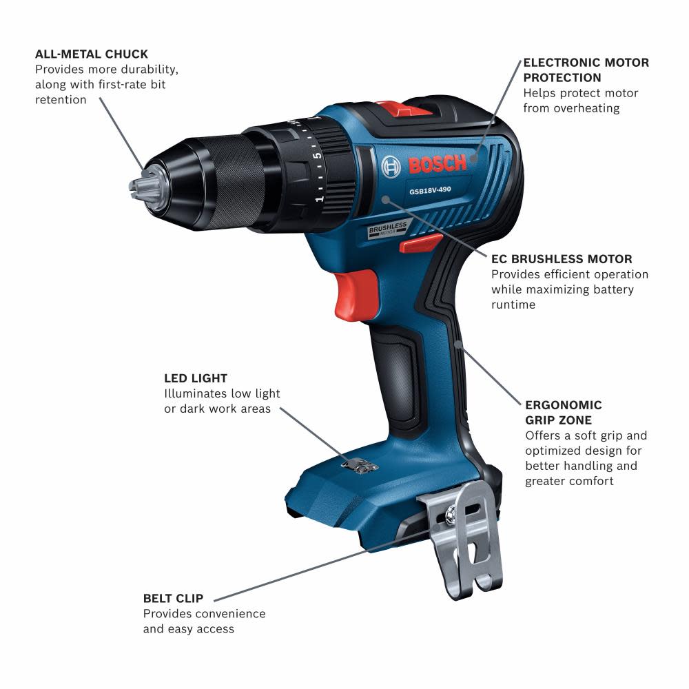 Bosch 18V EC Brushless 1/2 In. Hammer Drill/Driver Bare Tool - Ascmtools