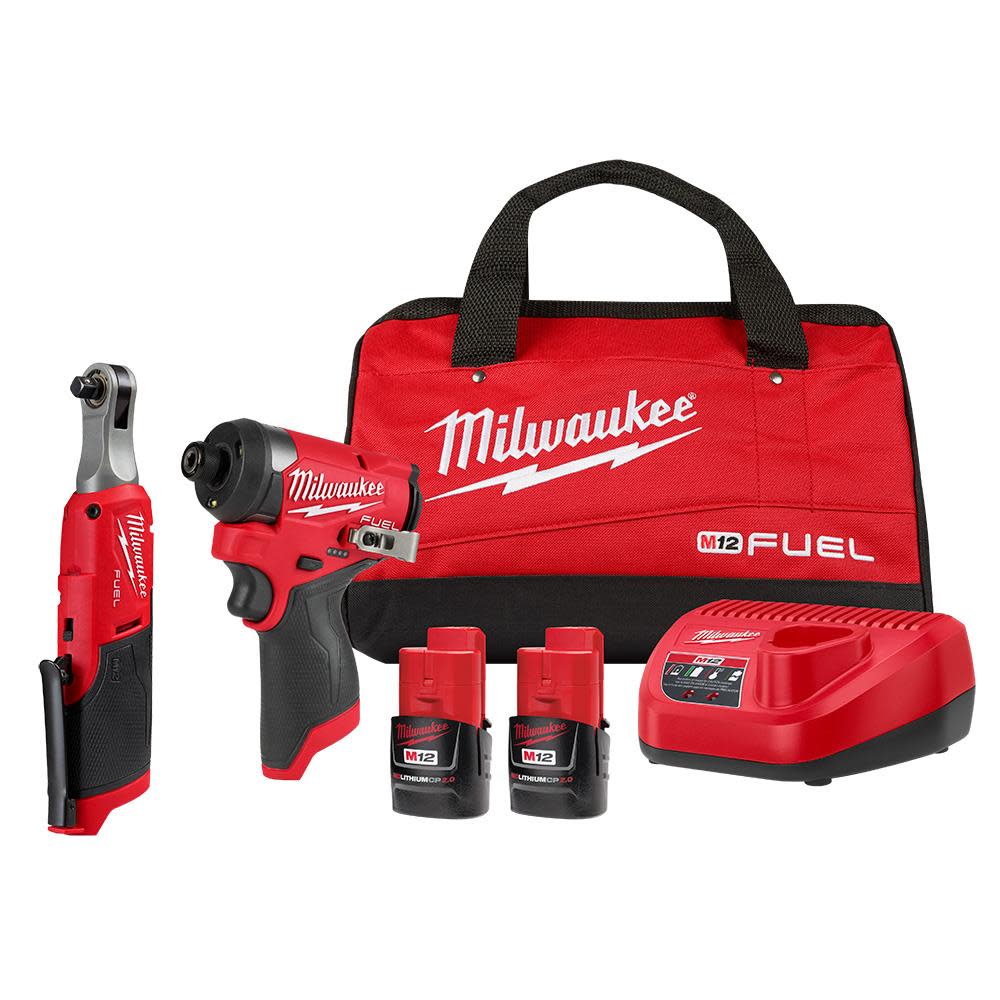 Milwaukee M12 FUEL 1/4″ Hex Impact Driver Kit with 3/8″ High Speed Ratchet - Ascmtools