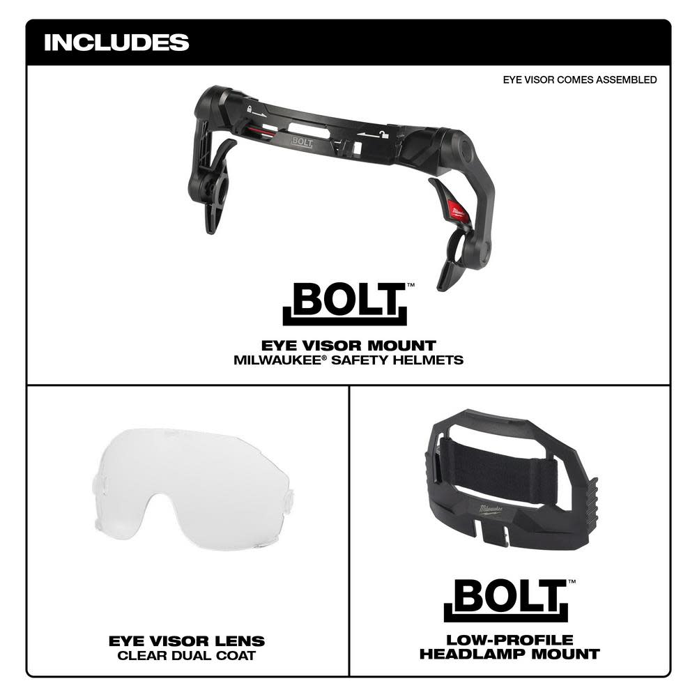 Milwaukee BOLT Eye Visor Clear Dual Coat Lens Compatible with Safety Helmets - Ascmtools