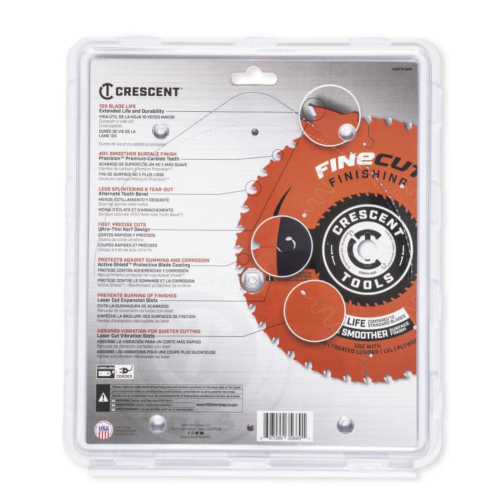 Crescent Circular Saw Blade 8 1/4″ x 40 Tooth Fine Cut Finishing - Ascmtools