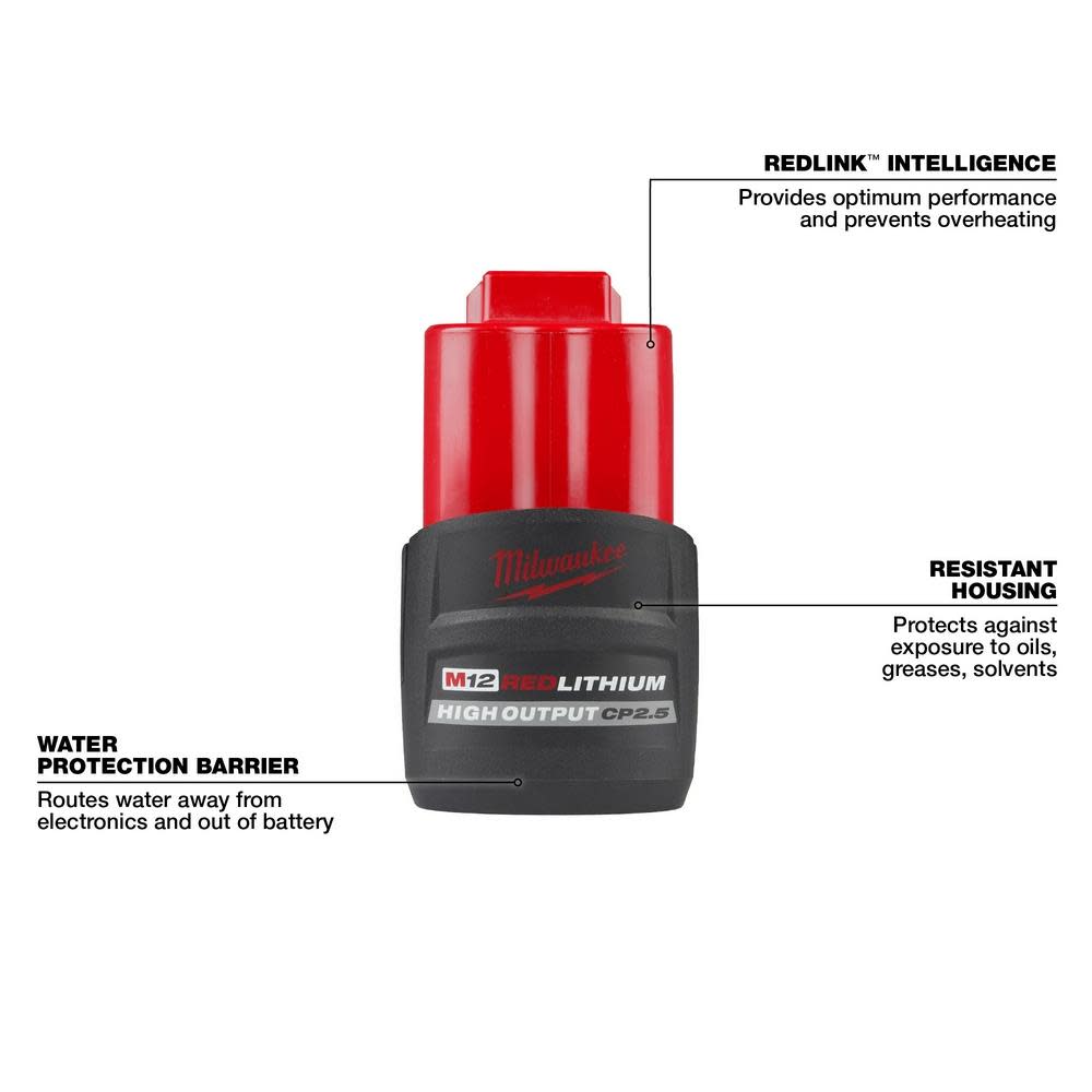 Milwaukee M12 REDLITHIUM HIGH OUTPUT CP2.5 Battery 2pk - Ascmtools