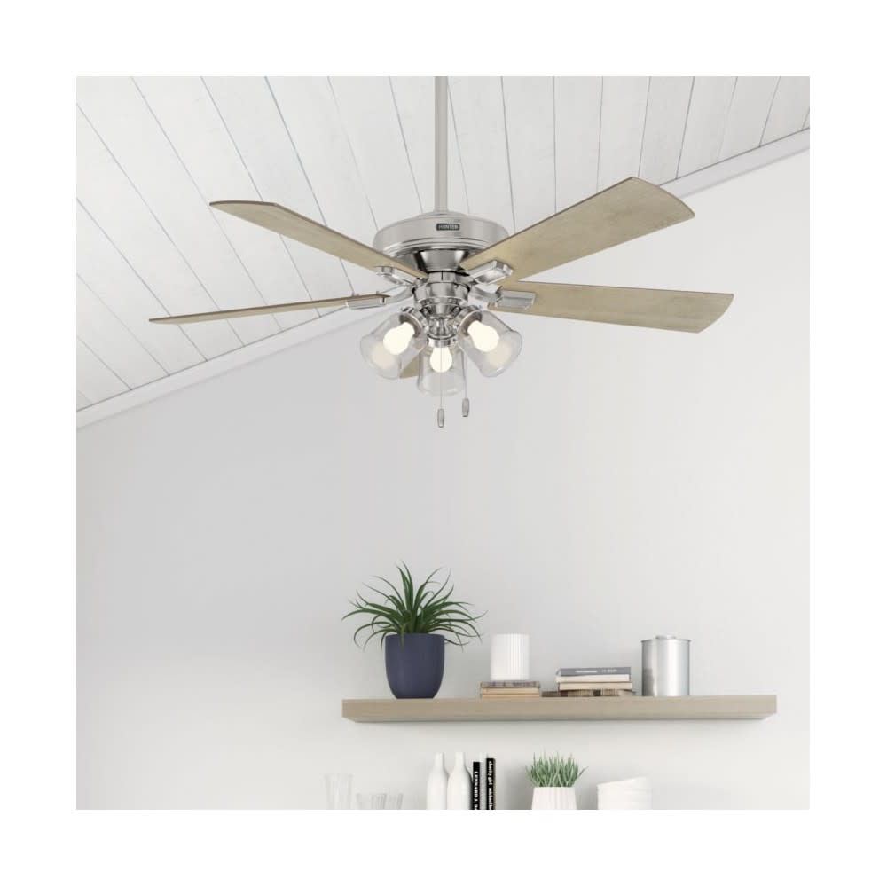 Hunter Fan Crestfield Ceiling Fan 52″ Nickel Bleached Grey Pine - Ascmtools