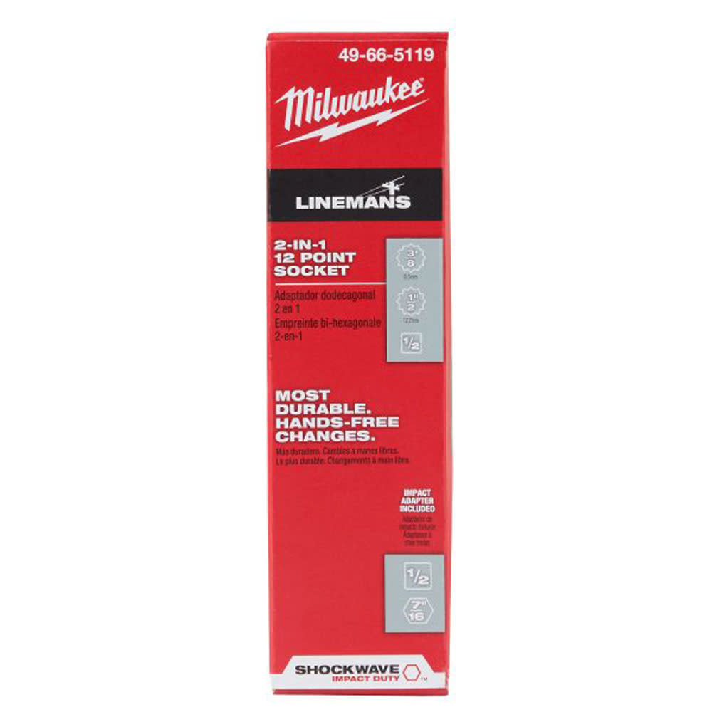 Milwaukee Shockwave Lineman’s 12PT 3/8″ & 1/2″ 2-in-1 Socket - Ascmtools