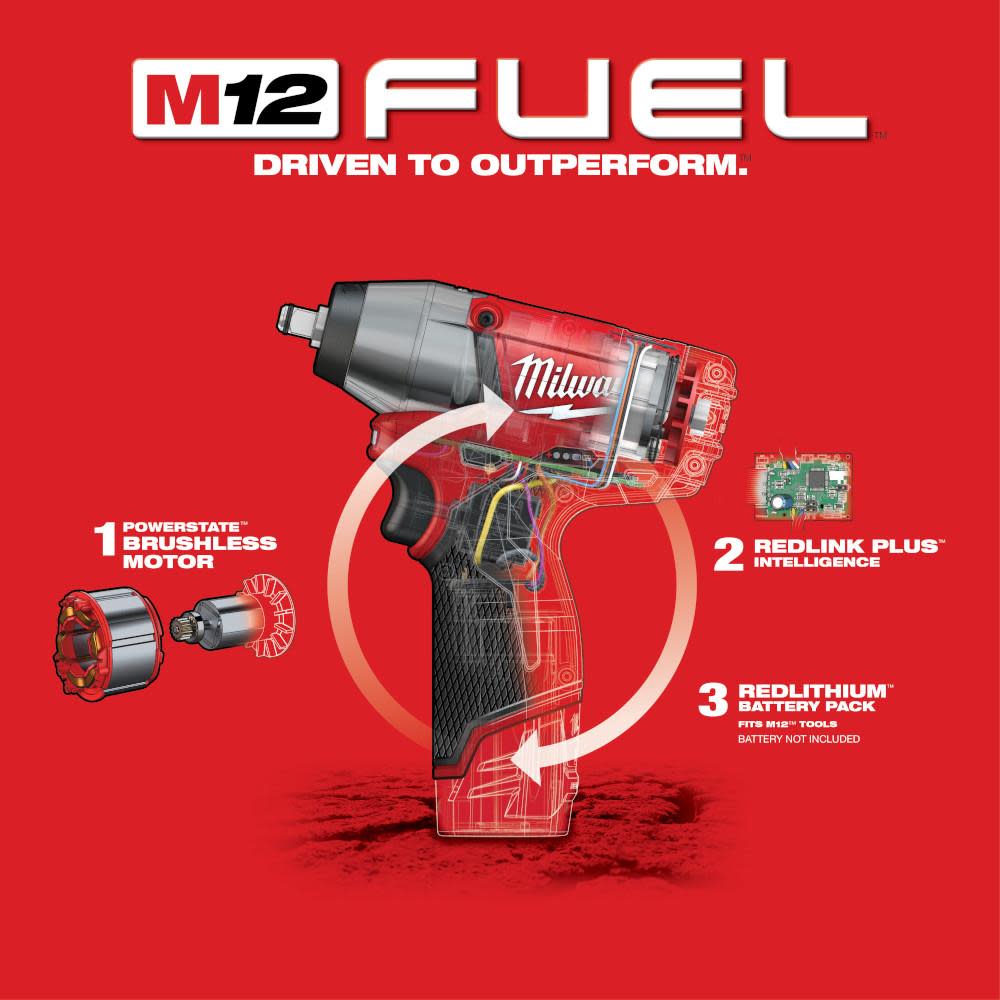 Milwaukee M12 FUEL 3/8 In. Impact Wrench (Tool Only) - Ascmtools