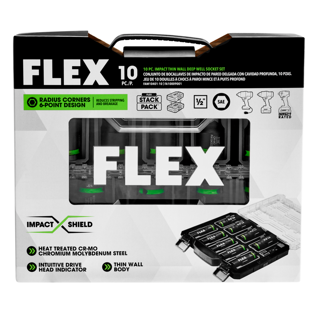 FLEX Impact Nut Socket Set Thin Wall Deep Well 1/2″ Drive 10pc - Ascmtools