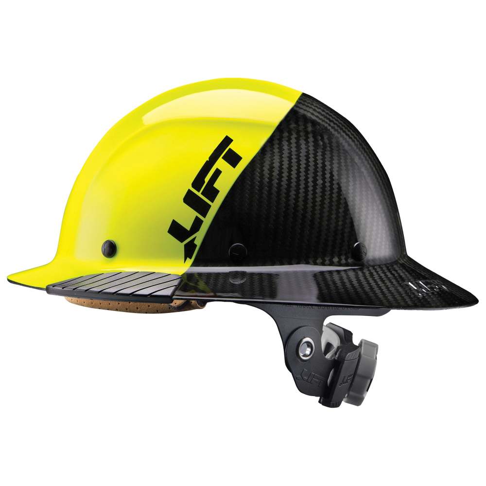 Lift Safety Hard Hat DAX FIFTY50 Yellow and Black Carbon Full Brim - Ascmtools